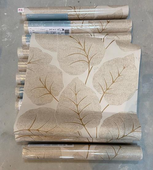 9 rollen behang Dutch Wallcoverings A63504, beige/goud blad, Huis en Inrichting, Stoffering | Behang, Beige, Bruin, 25 tot 50 m²