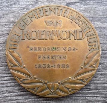 1932 Grote Brons Bronzen Penning 700 jaar stad Roermond 