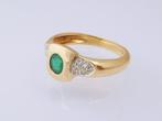 18 karaat Gouden Ring Damesring 12 Diamanten en Smaragd 17.5, Jw, Nieuw, Ophalen of Verzenden, 17 tot 18