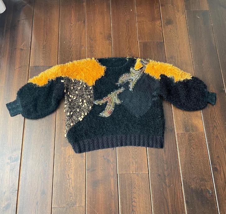 **  Vintage gebreide trui, mt 42 **, Kleding | Dames, Truien en Vesten, Zo goed als nieuw, Maat 42/44 (L), Zwart, Verzenden