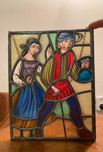Glas-in-lood hanger / raampje - Man en vrouw, Antiek en Kunst, Antiek | Glas en Kristal, Ophalen of Verzenden
