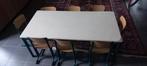 Oude schooltafel met 8 bijpassende stoelen, Ophalen of Verzenden, Gebruikt