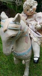 Mooi handgemaakt decoratief sierpaardje + pop (brocante), Ophalen of Verzenden