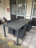 Luxe Tuinset: Natuurstenen tafel 210x100cm +4 Wicker stoelen, Tuin en Terras, Tuintafels, Ophalen, Gebruikt, Rechthoekig, Wicker