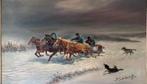 Schilderij wolven aanval van A Scheloumoff., Antiek en Kunst, Ophalen