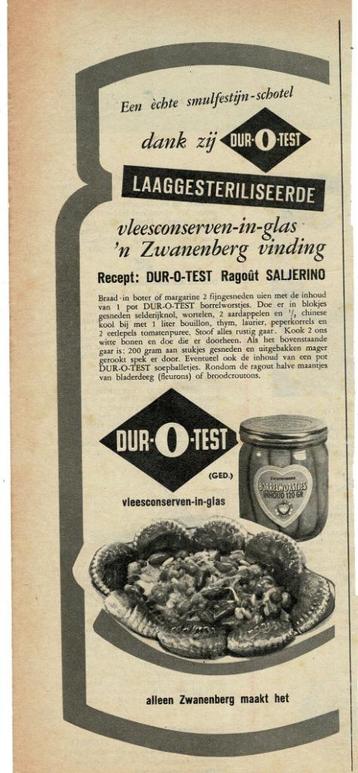 Vleesconserven in glas 'n ZWANENBERG vinding 1958 beschikbaar voor biedingen