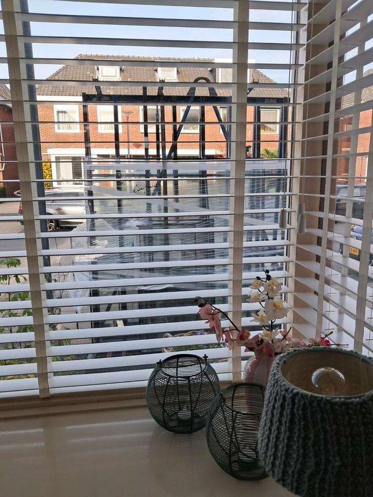 Witte houten lamellen voor erker woning, Huis en Inrichting, Stoffering | Gordijnen en Lamellen, Gebruikt, Ophalen