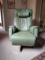 Groene lederen Prominent relaxfauteuil met voetsteun, Huis en Inrichting, Fauteuils, Ophalen, Gebruikt, 75 tot 100 cm, 50 tot 75 cm