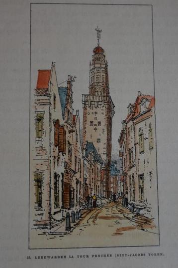 LEEUWARDEN SINT-JACOBS TOREN Houtgravure stadsgezicht E36 beschikbaar voor biedingen