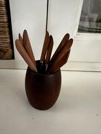 Vintage houten houder met 9 cocktail prikkers, Huis en Inrichting, Ophalen of Verzenden, Zo goed als nieuw, Hout
