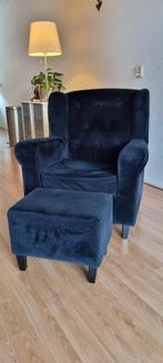 Fauteuil met voetenbank zwart velours, Ophalen, Gebruikt, 75 tot 100 cm, Stof