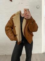 vintage shearling wol jas met bruin leer / suede L, Kleding | Heren, Jassen | Winter, Ophalen of Verzenden, Zo goed als nieuw