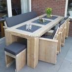 steigerhout tuinset Met NATUURSTEEN Stoelen  + Bank, Tuin en Terras, Steigerhout, Nieuw, Ophalen of Verzenden, 8 zitplaatsen