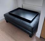 pouf in donker bruin leer met dienblad, Huis en Inrichting, Banken | Bankstellen, Ophalen, Gebruikt, Leer, Modern