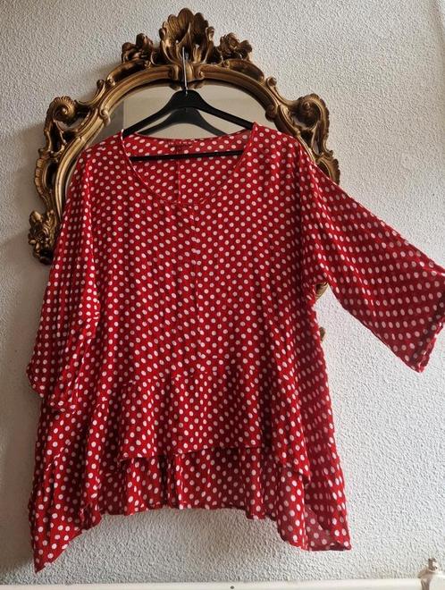 In Two rood met witte stippen zacht viscose wijde blouse, Kleding | Dames, Blouses en Tunieken, Gedragen, Maat 42/44 (L), Rood