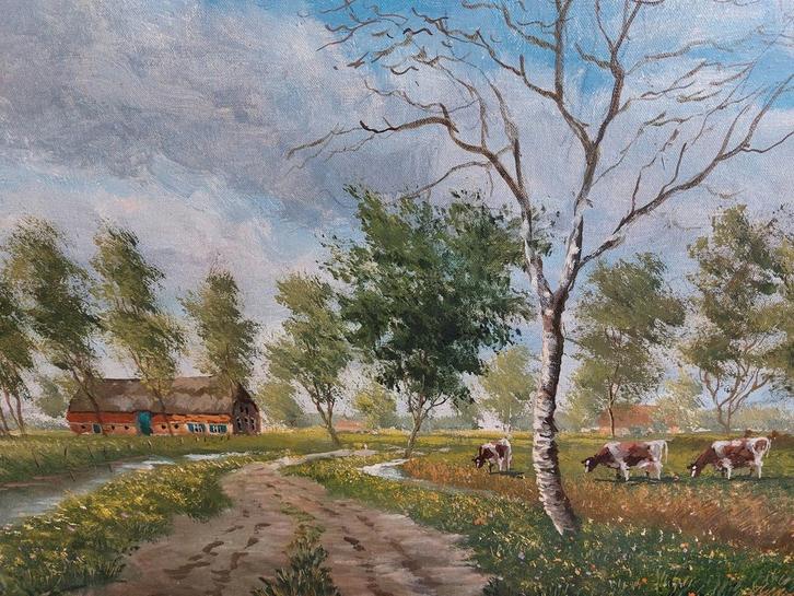 J. Rietveld - Landschap met Koeien, Antiek en Kunst, Kunst | Schilderijen | Klassiek, Ophalen