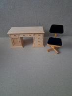 Blank houten bureau en bureau stoel 1:12, Ophalen of Verzenden, Nieuw, Poppenhuis