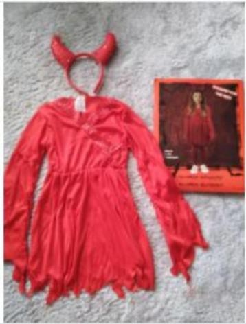 Duivel outfit + diadeem + horens mt 110 / 122 beschikbaar voor biedingen