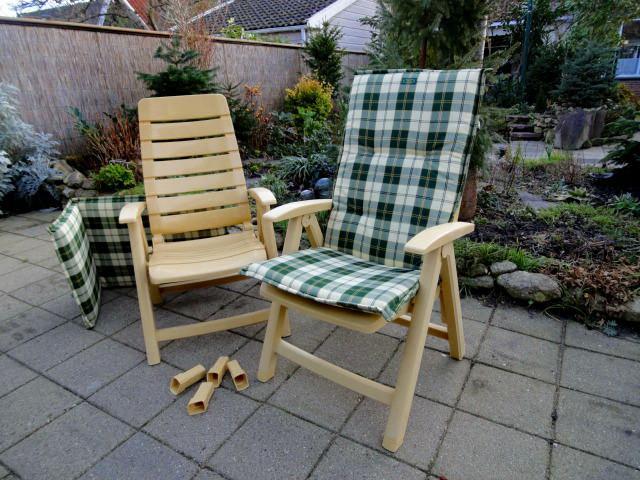 tuinstoelen met kussens, Tuin en Terras, Tuinstoelen, Zo goed als nieuw, Kunststof, Inklapbaar, Verstelbaar, Ophalen