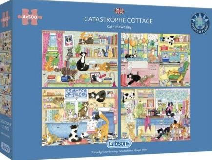 Gibsons - Catastrophe Cottage - 4x500 stukjes, Hobby en Vrije tijd, Denksport en Puzzels, Nieuw, Legpuzzel, 500 t/m 1500 stukjes
