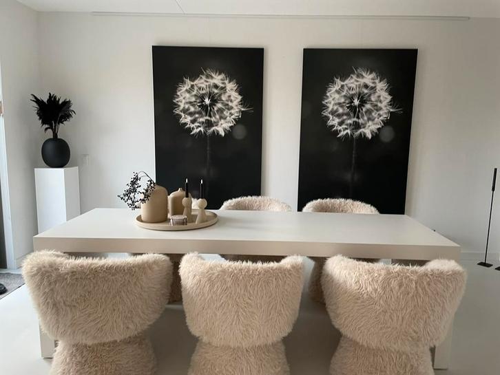 Strakke witte U-vorm eettafel op maat, Huis en Inrichting, Tafels | Eettafels, Zo goed als nieuw, 200 cm of meer, 50 tot 100 cm