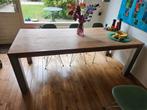 Eettafel blad massief teakhout met geborsteld stalen poten., Huis en Inrichting, Tafels | Eettafels, Ophalen, Gebruikt, Teakhout