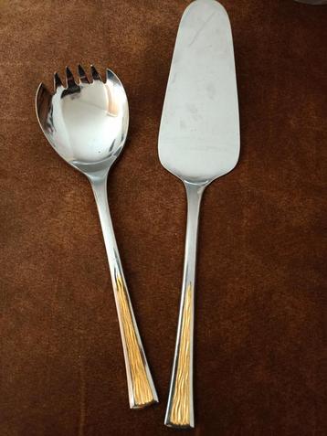 Amefa stainless steel, taartschep en slavork, goud detail  beschikbaar voor biedingen