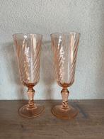 Rosaline vintage roze swirl glazen flute champagne, Ophalen of Verzenden, Gebruikt