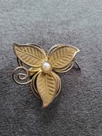 Vintage koperen broche in ragfijn bladmotief met parel, Antiek en Kunst, Antiek | Koper en Brons, Ophalen of Verzenden, Koper