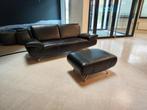Prachtige zwart leren Montel zwarte 2,5 zits+hocker!, Huis en Inrichting, Ophalen, 75 tot 100 cm, Zo goed als nieuw, Stof