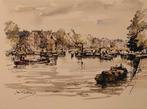 Jan Korthals ... Gezicht op de Amstel  ...., Antiek en Kunst, Kunst | Tekeningen en Foto's, Ophalen of Verzenden