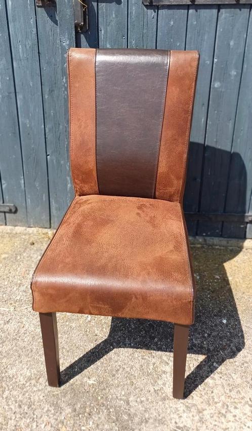 4 eetkamerstoelen. Bruin suède/leer, Huis en Inrichting, Stoelen, Gebruikt, Vier, Leer, Overige materialen, Bruin, Ophalen