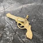 14k gouden revolver hanger massieg briljanten, Ophalen of Verzenden, Zo goed als nieuw, Goud, Kruis of Symbool