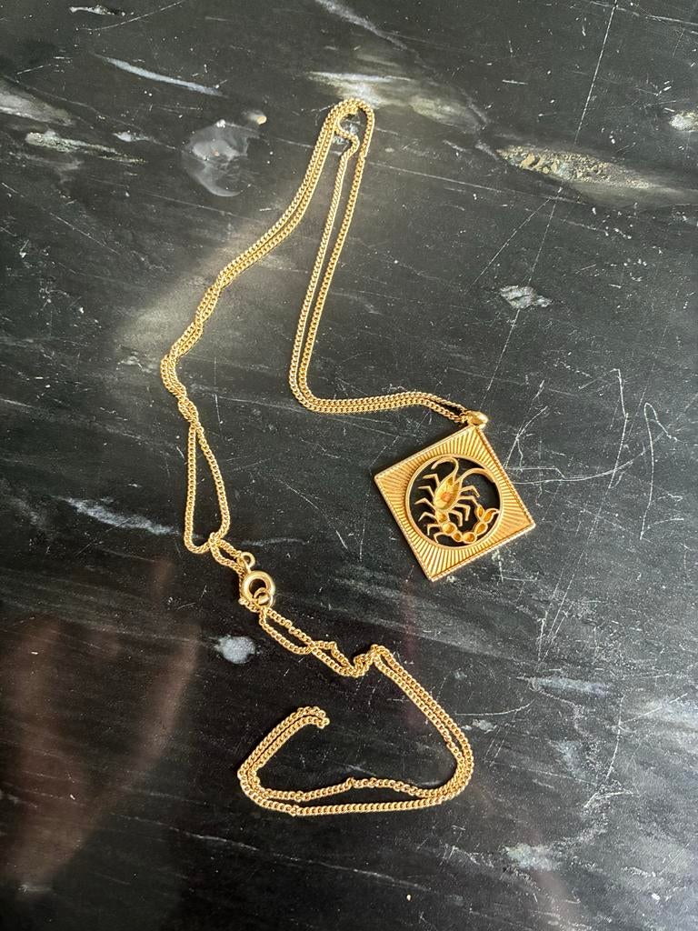 Gouden ketting 9 gram 14K met schorpioen hanger - Fabiola, Ophalen of Verzenden, Gebruikt, Goud, Met hanger