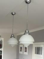Art Deco Hanglampen Set - Opaalglas & Chroom, Ophalen, Gebruikt, Glas, 50 tot 75 cm