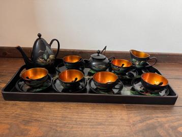 Vintage japanse theeset compleet zwart/goud gelakt hout beschikbaar voor biedingen