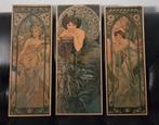 3 Vintage Alphonse Mucha on chipboard, Ophalen of Verzenden