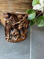 Chinese houtsnijwerk vintage pennen of pencelen pot, Ophalen of Verzenden