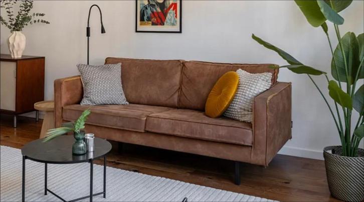 Good-as-new WOOOD 3-seater sofa Indy leather cognac, Huis en Inrichting, Banken | Bankstellen, Zo goed als nieuw, Rechte bank