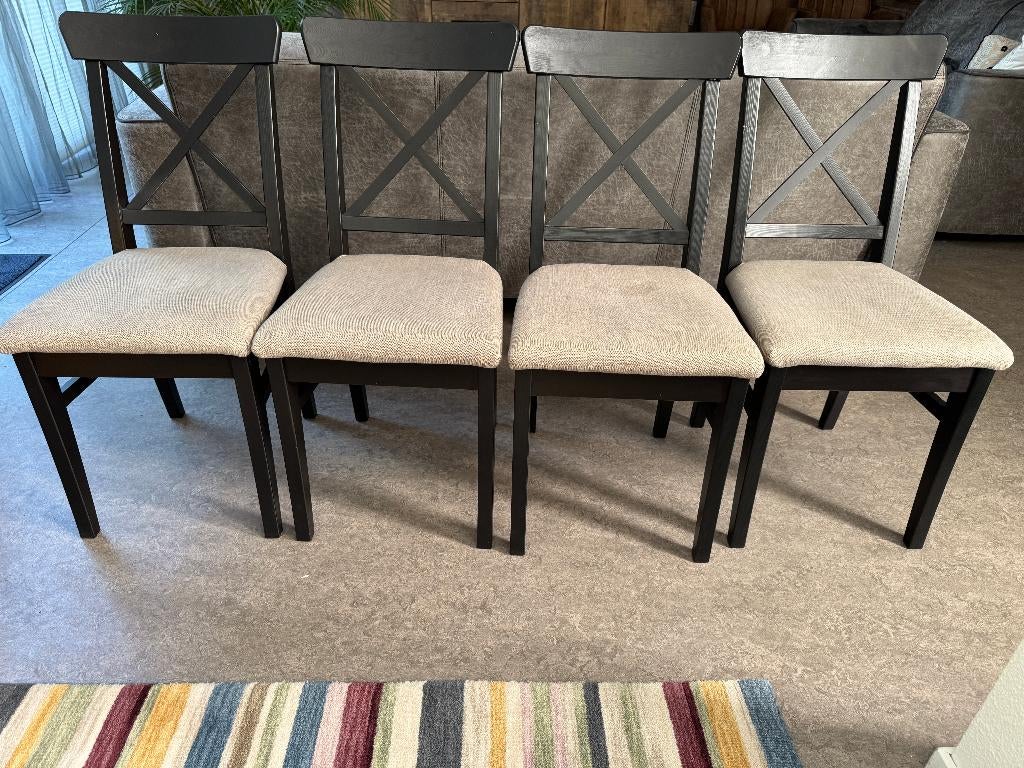 Eetkamerstoelen IKEA Ingatorp (4 stuks), Ophalen, Gebruikt, Zwart, Vier