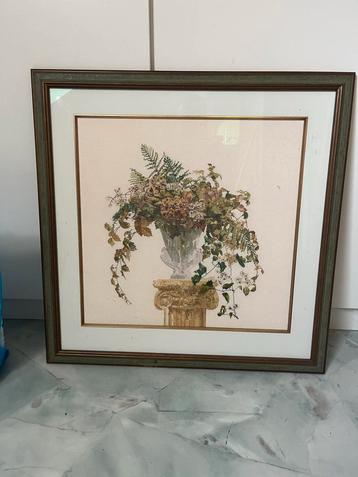 Borduurwerk Bloemen in Vaas - Ingelijst beschikbaar voor biedingen
