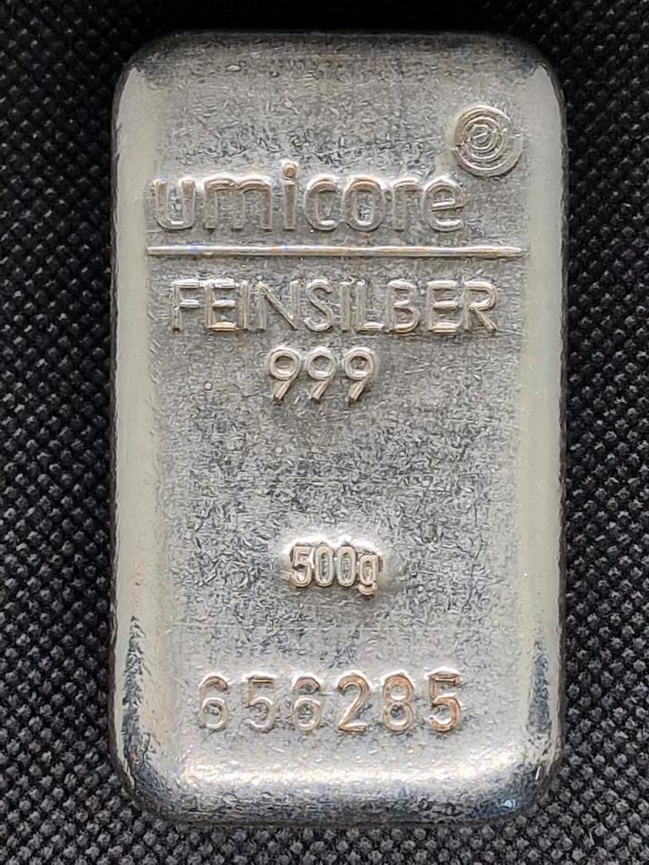 ZILVERBAAR UMICORE 500G 999 FINE SILVER, Postzegels en Munten, Edelmetalen en Baren, Zilver, Ophalen of Verzenden