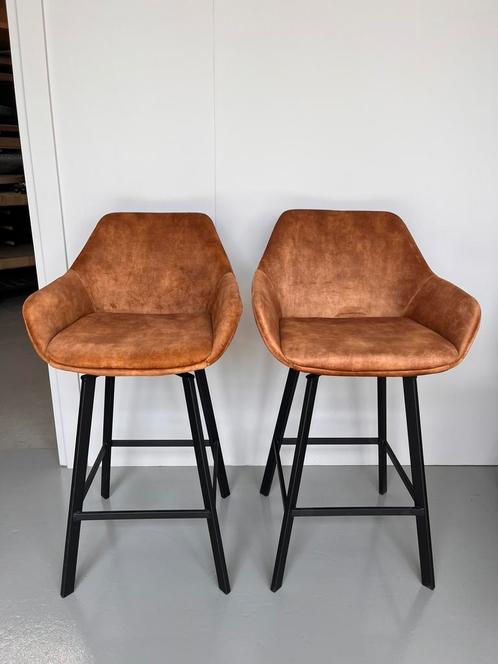 Draaibare barkrukken velvet cognac verstelbare kruk grijs, Huis en Inrichting, Barkrukken, Zo goed als nieuw, Draaibaar, Ophalen
