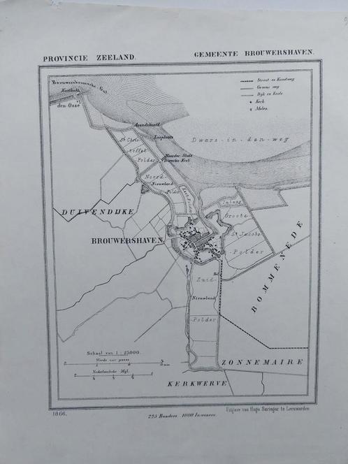 9 / Brouwershaven Zeeland litho uit 1866 van J. Kuyper, Antiek en Kunst, Kunst | Litho's en Zeefdrukken, Ophalen of Verzenden
