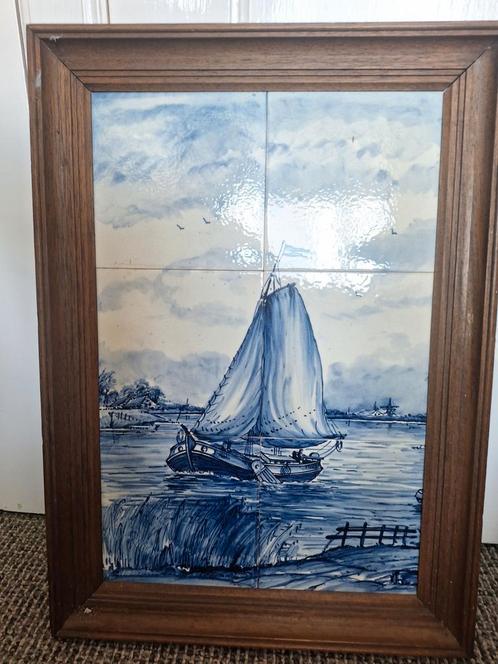 Tegeltableau Zeilschip in Houten Lijst, Antiek en Kunst, Antiek | Wandborden en Tegels, Ophalen of Verzenden