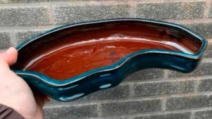 Bonsai Water-schaal blauw-roodbruin geglazuurd 31,5x13,5x5, Tuin en Terras, Bloempotten, Nieuw, Aardewerk, Binnen, Minder dan 40 cm