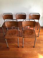 4 of 5 gispen Delft stapelbare schoolstoelen vintage, Huis en Inrichting, Stoelen, Ophalen, Gebruikt, Bruin, Retro vintage dutch design