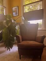 IKEA Strandmon oorfauteuil – bruin leder/suède, Huis en Inrichting, Fauteuils, Ophalen, Gebruikt, Klassiek, 75 tot 100 cm