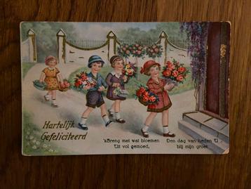 Oude ansichtkaart ansicht kaart Hartelijk Gefeliciteerd beschikbaar voor biedingen