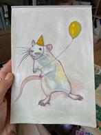 Feestelijke Rat - Originele Kunst Print 15x21cm, Ophalen of Verzenden